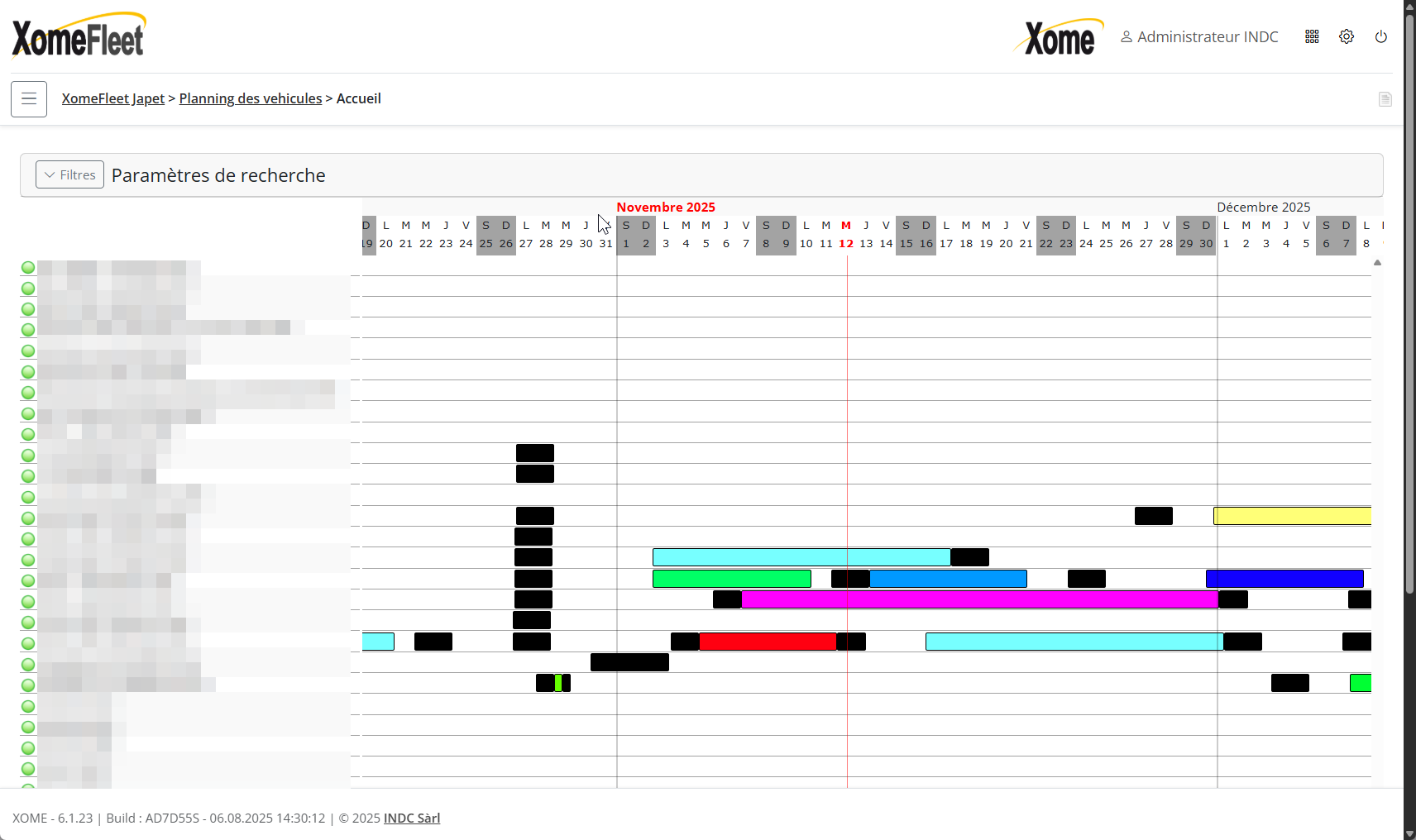 Planning des véhicules